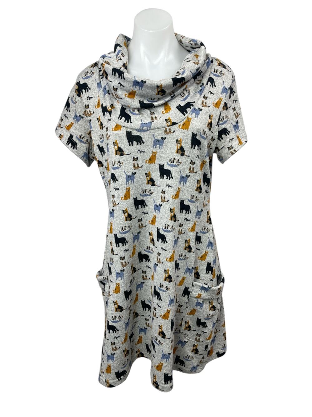 L.A. Soul Gray Animal Print Short Sleeve Cowl Neck Mini Tunic Shift Dress Sz XL